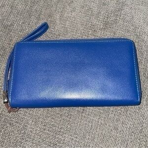 BVEYZI Blue Zip Around Clutch Checkbook Wallet RFID Blocking